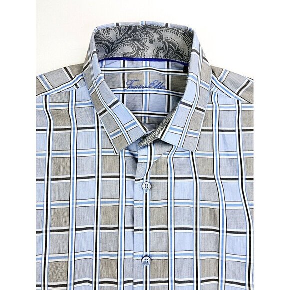 Tasso Elba Other - Tasso Elba Size Large 16-16.5 Men's Blue White Black Gray Check Cotton Shirt NWT